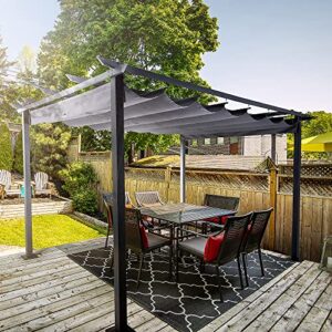 HAPPATIO 10' X 13' Pergola Retractable Pergola Canopy for Backyards, Gardens, Patios, Outdoor Pergola with Sun and Rain-Proof Canopy, Includes Ground Studs and Expansion Screws (Grey)