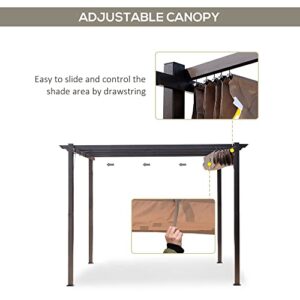 Outsunny 10' x 10' Outdoor Retractable Pergola Canopy, Aluminum Patio Pergola, Backyard Shade Shelter for Porch Party, Garden, Grill Gazebo - Brown