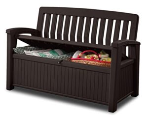 keter patio bench 227 litre espresso brown seat chest, 63.5×132.69999999999999×89.5 cm