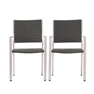 christopher knight home cape coral outdoor wicker dining chairs with aluminum frames, 2-pcs set, grey