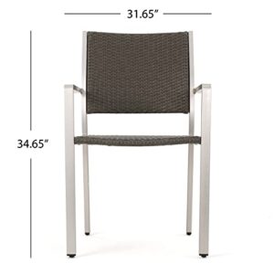 Christopher Knight Home Cape Coral Outdoor Wicker Dining Chairs with Aluminum Frames, 2-Pcs Set, Grey