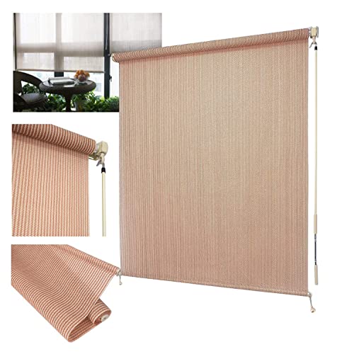 HTTMT- 8'W x 8'L Roller Shade Blind Roll up w/Crank for Deck Porch Balcony Patio Light Filter [P/N: ET-KLB-HT8*8-Beige]