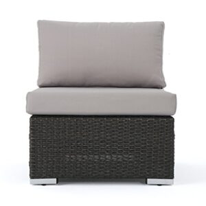 Christopher Knight Home Santa Rosa Outdoor Wicker Armless Sectional Sofa Seat with Aluminum Frame and Water Resistant Cushions, Grey / Silver