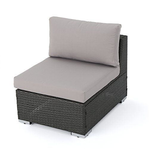 Christopher Knight Home Santa Rosa Outdoor Wicker Armless Sectional Sofa Seat with Aluminum Frame and Water Resistant Cushions, Grey / Silver