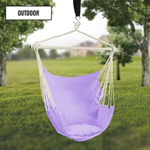 Dekool Hammock Chair Hanging Rope Swing, Detachable Steel Support Bar, Max 330 Lbs, Soft Durable Cotton Canvas, 1 Cushion & Hanging Hardware Included, for Indoor Outdoor, Purple