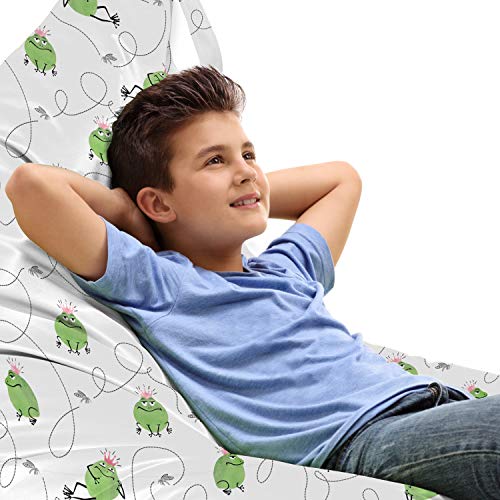 Lunarable Frogs Lounger Chair Bag, Pattern with Frog Prince with Pink Crowns and Mosquitoes, High Capacity Storage with Handle Container, Lounger Size, Pale Green Pale Pink