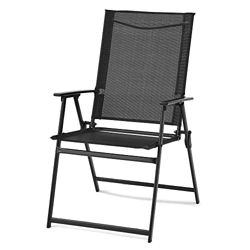 RAYTIK Square Set of 2 Outdoor Patio Steel Sling Folding Chair, Black