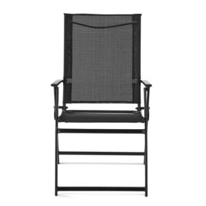 RAYTIK Square Set of 2 Outdoor Patio Steel Sling Folding Chair, Black