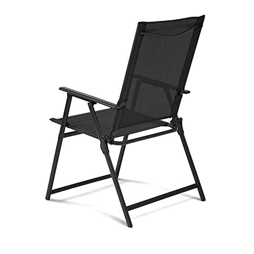 RAYTIK Square Set of 2 Outdoor Patio Steel Sling Folding Chair, Black