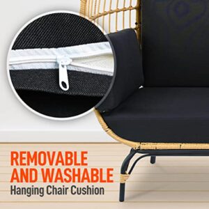 SereneLifeHome Rattan Egg Chair Cushion, Durable and Soft Black Hammock Pad for Indoor and Outdoor Rattan Egg Chair, Excessively Thickened Structure for Extra Comfort and Longevity (ACCUS64BL)