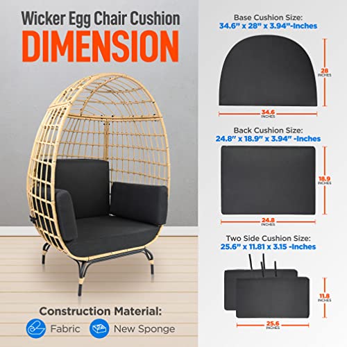 SereneLifeHome Rattan Egg Chair Cushion, Durable and Soft Black Hammock Pad for Indoor and Outdoor Rattan Egg Chair, Excessively Thickened Structure for Extra Comfort and Longevity (ACCUS64BL)