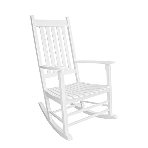 XINYUN Rocking Chair Wooden Frame Chair Indoor and Outdoor Fade Resistant Rocker with 350lbs Weight Capacity All Weather Porch Rocker for Garden Lawn Balcony Backyard and Patio Porch 1 White