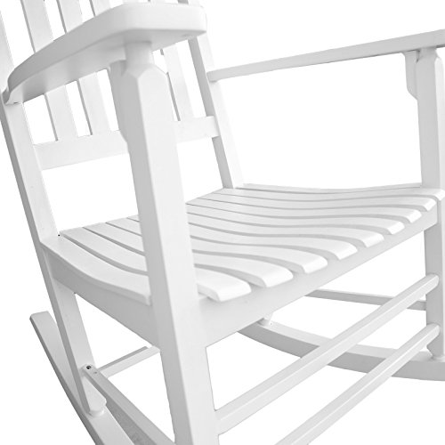 XINYUN Rocking Chair Wooden Frame Chair Indoor and Outdoor Fade Resistant Rocker with 350lbs Weight Capacity All Weather Porch Rocker for Garden Lawn Balcony Backyard and Patio Porch 1 White