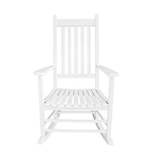 XINYUN Rocking Chair Wooden Frame Chair Indoor and Outdoor Fade Resistant Rocker with 350lbs Weight Capacity All Weather Porch Rocker for Garden Lawn Balcony Backyard and Patio Porch 1 White