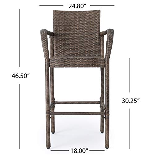 Christopher Knight Home Delfina Outdoor Wicker Barstools with Iron Frame, 4-Pcs Set, Mix Mocha