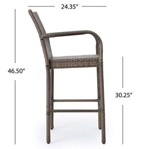 Christopher Knight Home Delfina Outdoor Wicker Barstools with Iron Frame, 4-Pcs Set, Mix Mocha