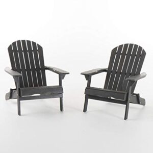 gdfstudio hillary outdoor rustic acacia wood folding adirondack chair (set of 2), dark gray