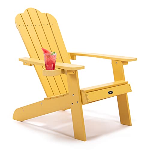 MengK Tale Adirondack Chair Backyard Furniture Painted Seating with Cup Holder Plastic Wood for Lawn Outdoor Patio Deck Garden Porch Lawn Furniture Chairs Yellow