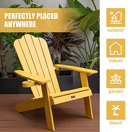 MengK Tale Adirondack Chair Backyard Furniture Painted Seating with Cup Holder Plastic Wood for Lawn Outdoor Patio Deck Garden Porch Lawn Furniture Chairs Yellow