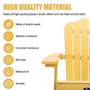 MengK Tale Adirondack Chair Backyard Furniture Painted Seating with Cup Holder Plastic Wood for Lawn Outdoor Patio Deck Garden Porch Lawn Furniture Chairs Yellow