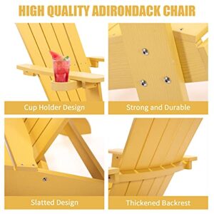 MengK Tale Adirondack Chair Backyard Furniture Painted Seating with Cup Holder Plastic Wood for Lawn Outdoor Patio Deck Garden Porch Lawn Furniture Chairs Yellow