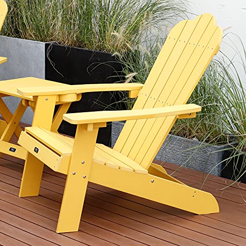 MengK Tale Adirondack Chair Backyard Furniture Painted Seating with Cup Holder Plastic Wood for Lawn Outdoor Patio Deck Garden Porch Lawn Furniture Chairs Yellow