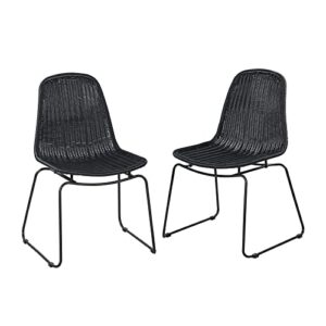 joivi outdoor wicker chairs set of 2, patio dining armless chairs with curved back for outside lawn, garden, backyard, black rattan