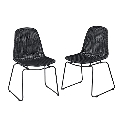 JOIVI Outdoor Wicker Chairs Set of 2, Patio Dining Armless Chairs with Curved Back for Outside Lawn, Garden, Backyard, Black Rattan