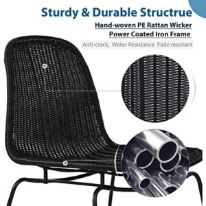 JOIVI Outdoor Wicker Chairs Set of 2, Patio Dining Armless Chairs with Curved Back for Outside Lawn, Garden, Backyard, Black Rattan