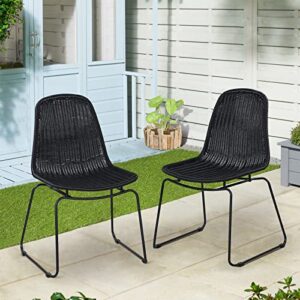 JOIVI Outdoor Wicker Chairs Set of 2, Patio Dining Armless Chairs with Curved Back for Outside Lawn, Garden, Backyard, Black Rattan