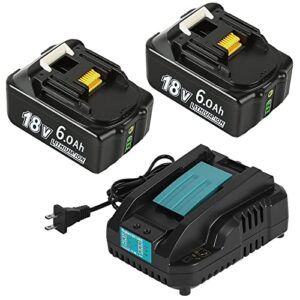 aptooler 2 pack 6.0ah bl1860b battery with dc18rc charger compatible with makita 18v battery bl1860 bl1850 bl1850b bl1840 bl1840b bl1830 bl1830b bl1815b lxt400 18-volt power tools batteries