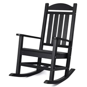devoko rocking chair plastic outdoor indoor patio rocker chair high back all weather rocker for patio backyard porch garden (black)