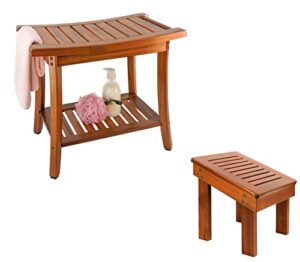 utoplike teak shower bench seat with handles and wood shower foot stool for shaving legs portable wooden spa bathing stool