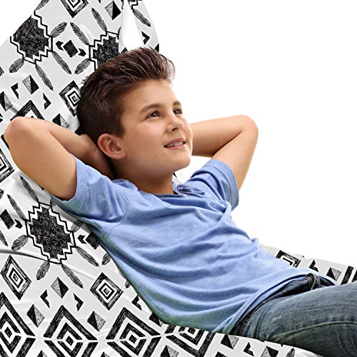 Lunarable Tribal Lounger Chair Bag, Hand Drawn Sketch Traditional Pattern Ornament Retro, High Capacity Storage with Handle Container, Lounger Size, Charcoal Grey White