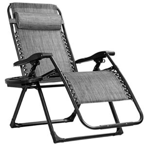 goplus zero gravity chairs, x-large outdoor lounge lawn chair with cup holder & detachable headrest, adjustable folding patio recliner for pool porch deck oversize (gray)