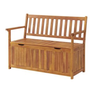 47″w acacia wood outdoor storage bench – perfect for storing blankets, cushions or toys – 100% weather resistant wood – perfect for modern garden setting – outdoor furniture, patio bench, garden bench
