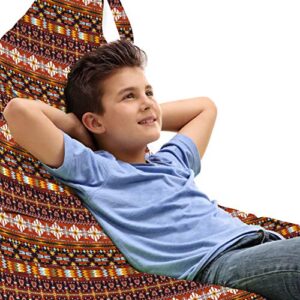 lunarable aztec lounger chair bag, ornate rich motifs in autumn colors geometric and floral design old tribal, high capacity storage with handle container, lounger size, orange yellow blue