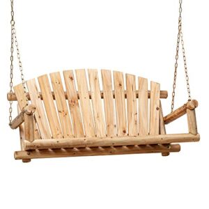 anraja 800lbs rustic hanging log porch swing wood with chains heavy duty 4 ft, lightly toasted