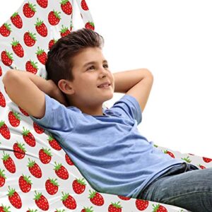 lunarable strawberry lounger chair bag, fruit theme pattern cartoon styled food on plain backdrop illustration, high capacity storage with handle container, lounger size, fern green vermilion