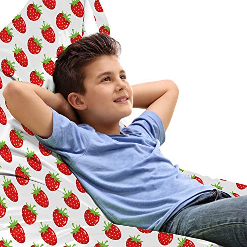 Lunarable Strawberry Lounger Chair Bag, Fruit Theme Pattern Cartoon Styled Food on Plain Backdrop Illustration, High Capacity Storage with Handle Container, Lounger Size, Fern Green Vermilion