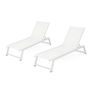 christopher knight home belle outdoor mesh chaise lounges, 2-pcs set, white mesh / white