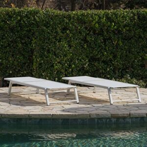 Christopher Knight Home Belle Outdoor Mesh Chaise Lounges, 2-Pcs Set, White Mesh / White