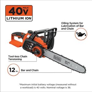 BLACK+DECKER 40V Max Cordless Chainsaw, 12-Inch (LCS1240)