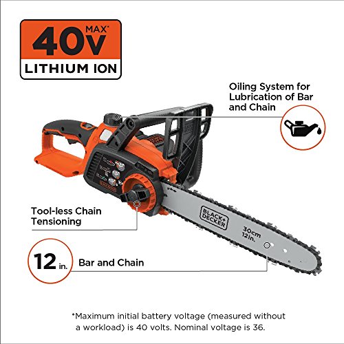 BLACK+DECKER 40V Max Cordless Chainsaw, 12-Inch (LCS1240)