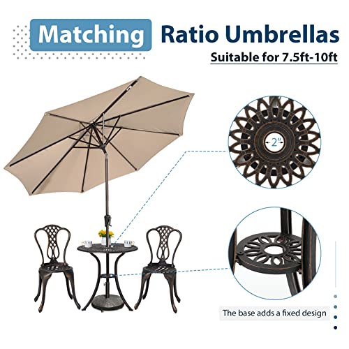 JOIVI 3 Piece Patio Bistro Set, Cast Aluminum Outdoor Conversation Set, Garden Table and Chairs with Umbrella Hole for Backyard, Lattice Design Antique Bronze