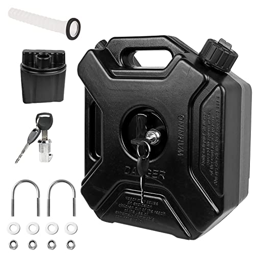 0.8 Gallon Black Gas Can with Lock & Key, 3L Fuel Oil Petrol Storage Cans Emergency Backup Tank with Mounting Bracket for Car Motorcycle UTV SUV ATV Off Road