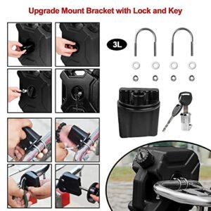 0.8 Gallon Black Gas Can with Lock & Key, 3L Fuel Oil Petrol Storage Cans Emergency Backup Tank with Mounting Bracket for Car Motorcycle UTV SUV ATV Off Road