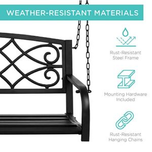 Best Choice Products 2-Person Metal Outdoor Porch Swing, Hanging Steel Patio Bench for Garden, Deck, Yard w/Weather-Resistant Steel, 485lb Weight Capacity - Black