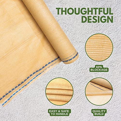 WindscreenSupplyCo 5'10" x 100 ft 60% Shade Cloth Roll for Covering Garden, Greenhouse, Patio, Canopy (Tan)