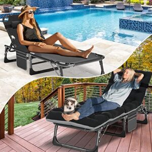 Barbella Folding Camping Cots Sleeping Cots for Adults, Adjustable 4-Position Folding Chaise Outdoor Patio Lounge Chairs, Portable Folding Bed Reclining Chair for Camping Pool Beach Patio Sun Tanning